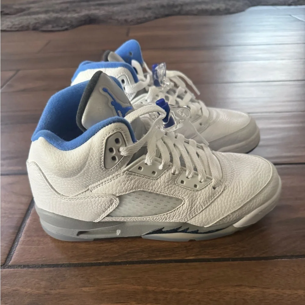 Jordan Kids White Sneakers with Gray and Blue Accents